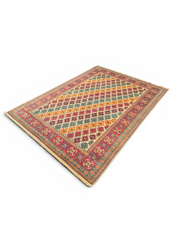 Multicolour Diamond Lattice Rug, Hand-Knotted Afghani Sherwan