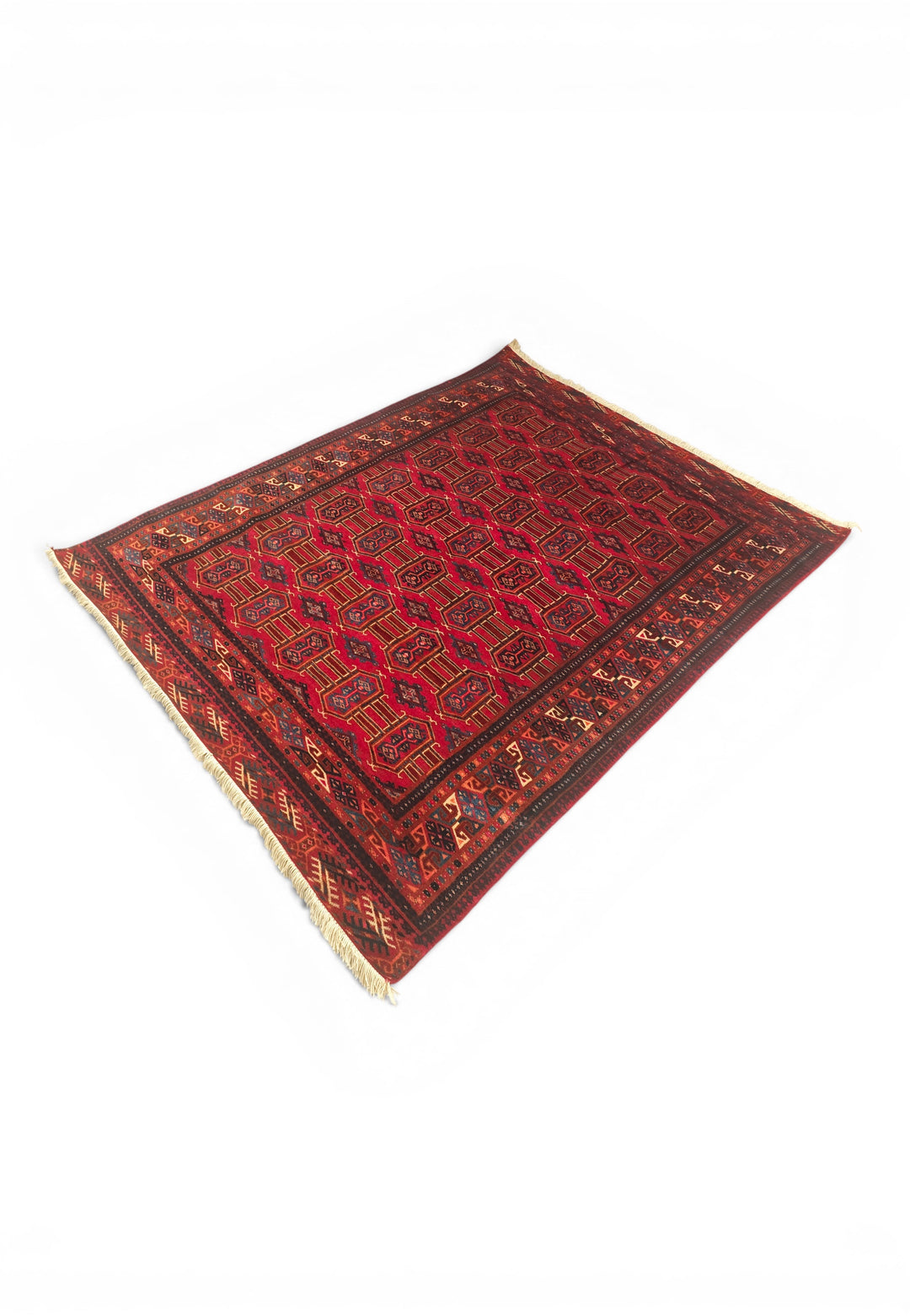 Deep Red Turkmen Panel Rug, Hand-Knotted Afghani Sherwan