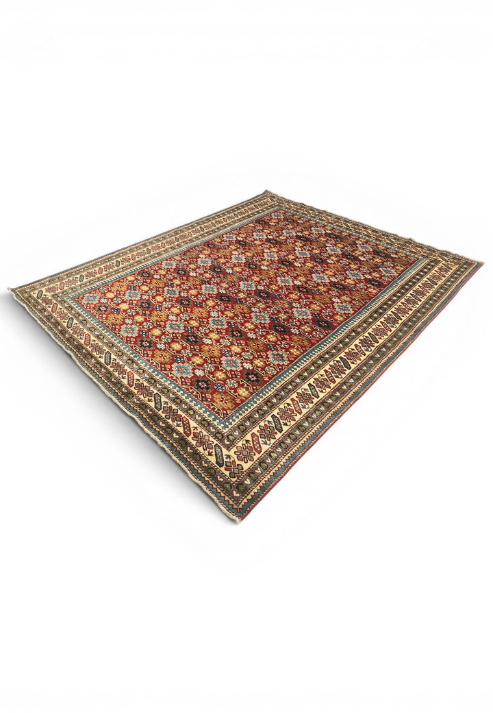 Red Shirvan All-Over Rug, Hand-Knotted Afghani Sherwan