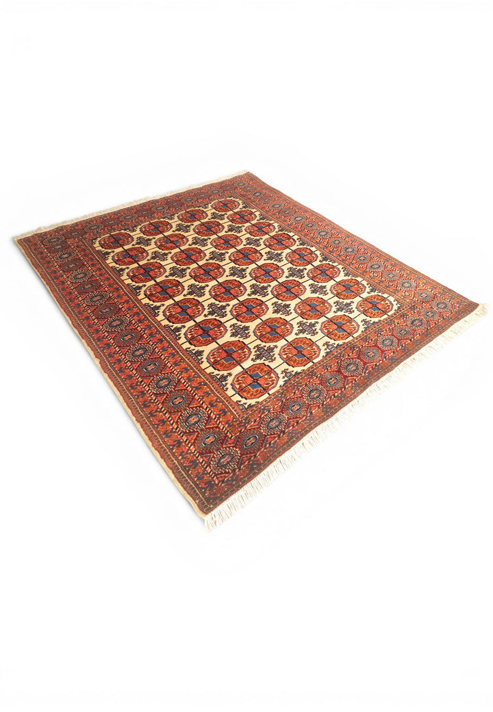 Gold &amp; Red Bokhara Gül Rug, Hand-Knotted Afghani Sherwan