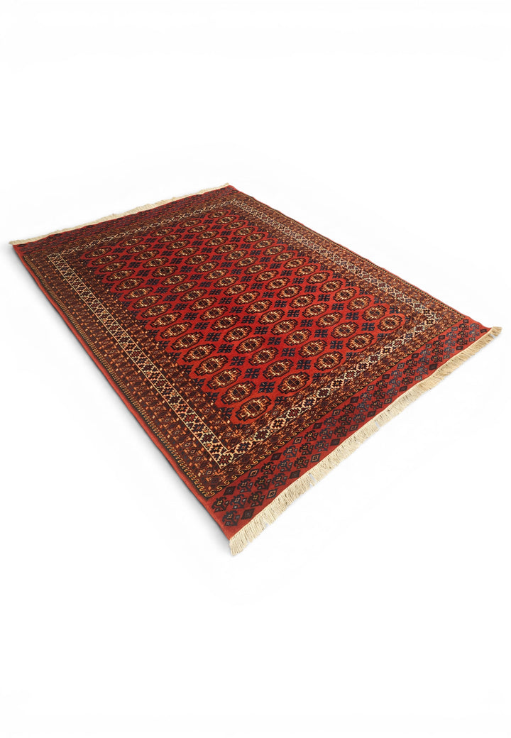 Red Bokhara Gül Rug, Hand-Knotted Afghani Sherwan