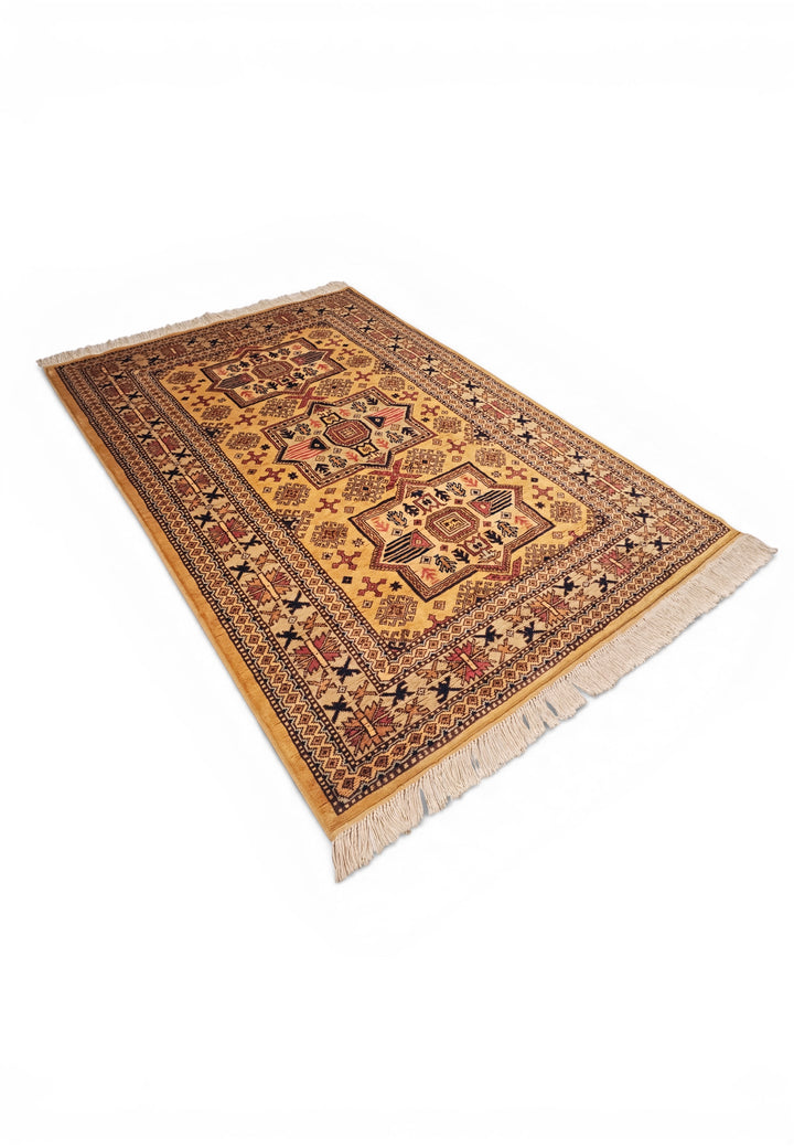 Gold Star-Medallion Kazak Rug, Hand-Knotted Afghan Wool