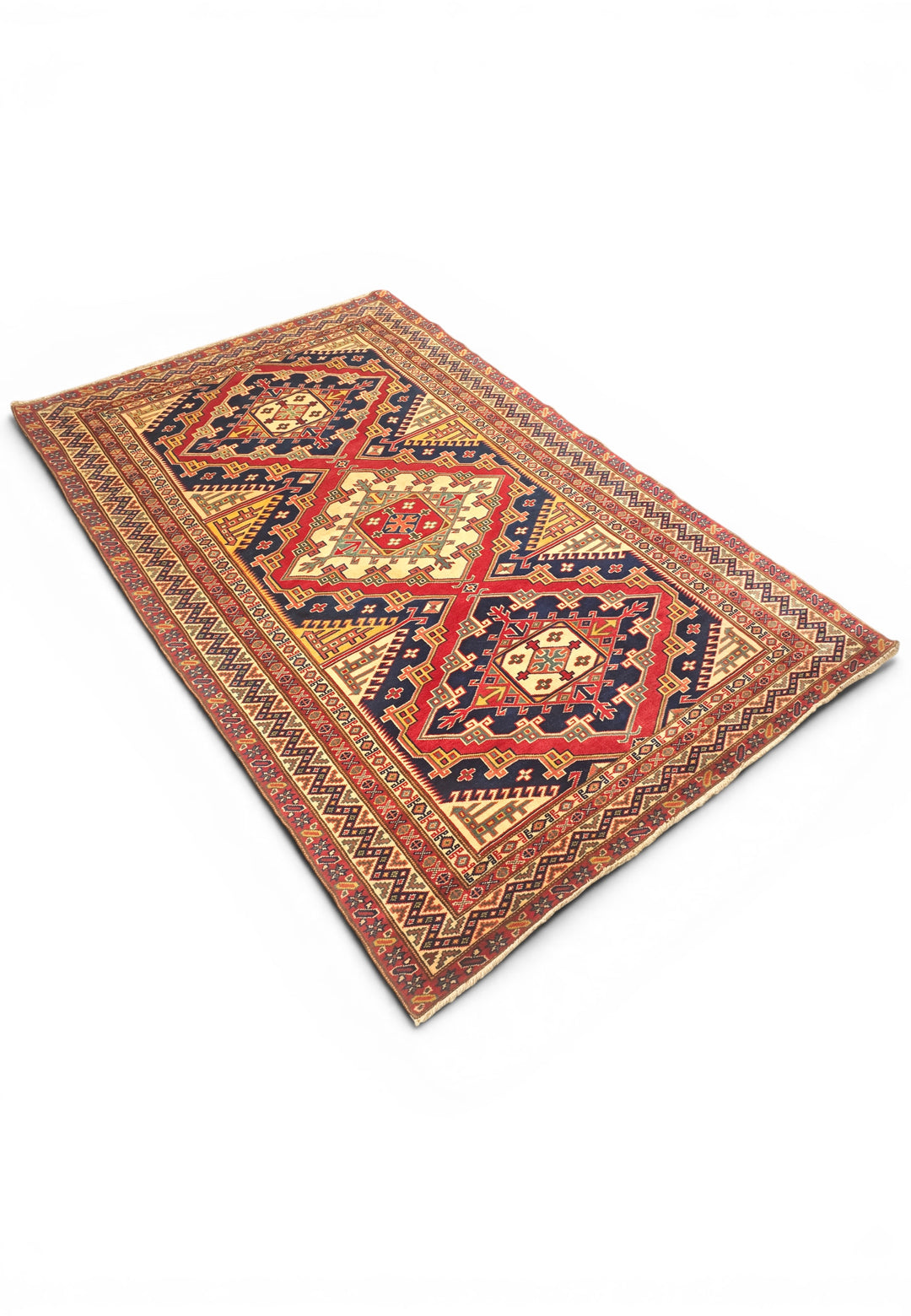 Navy &amp; Red Shirvan Medallion Rug, Hand-Knotted Afghani Sherwan