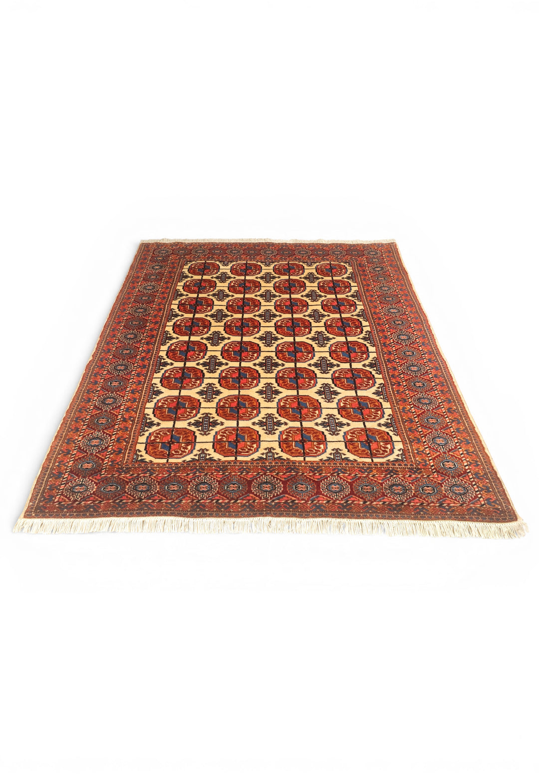 Gold &amp; Red Bokhara Gül Rug, Hand-Knotted Afghani Sherwan