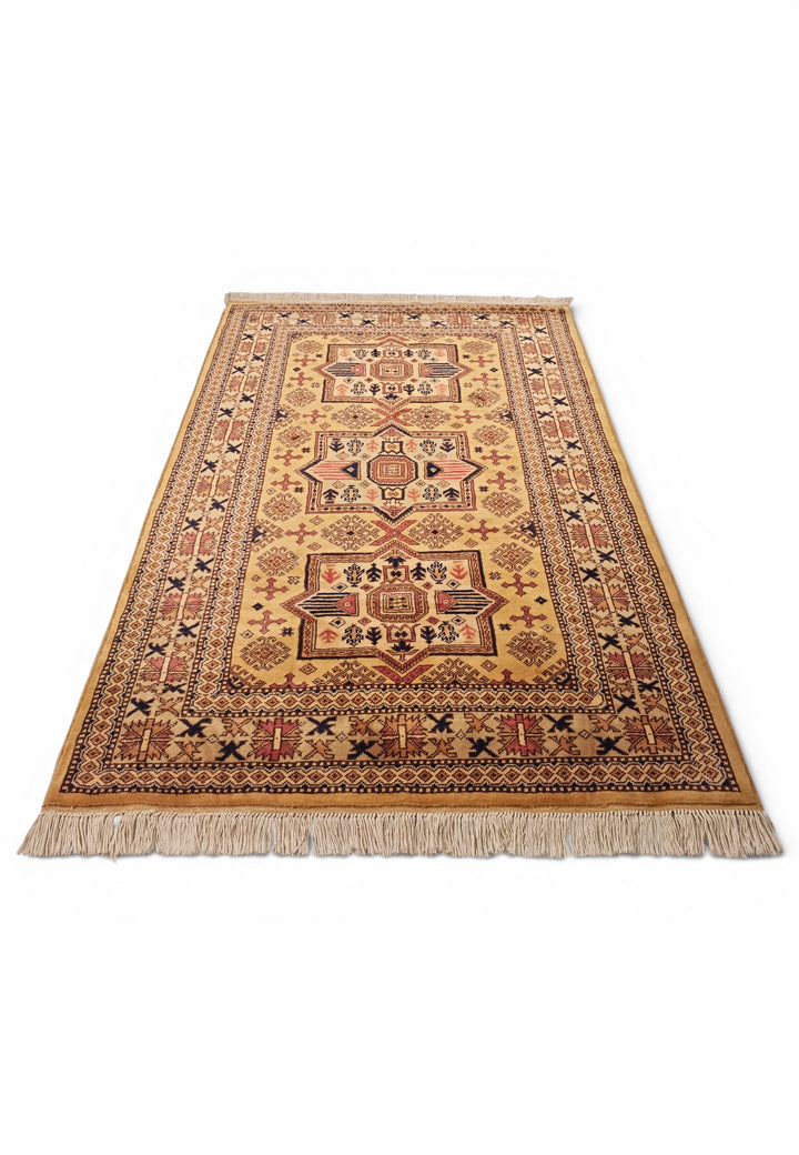 Gold Star-Medallion Kazak Rug, Hand-Knotted Afghan Wool