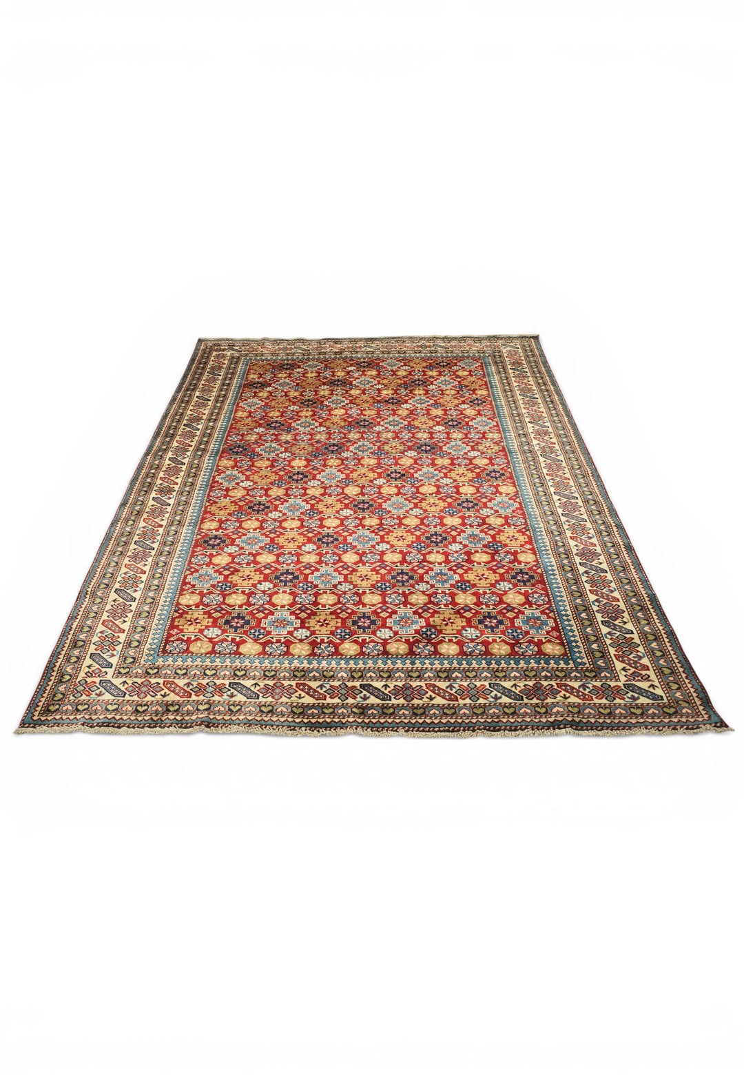 Red Shirvan All-Over Rug, Hand-Knotted Afghani Sherwan