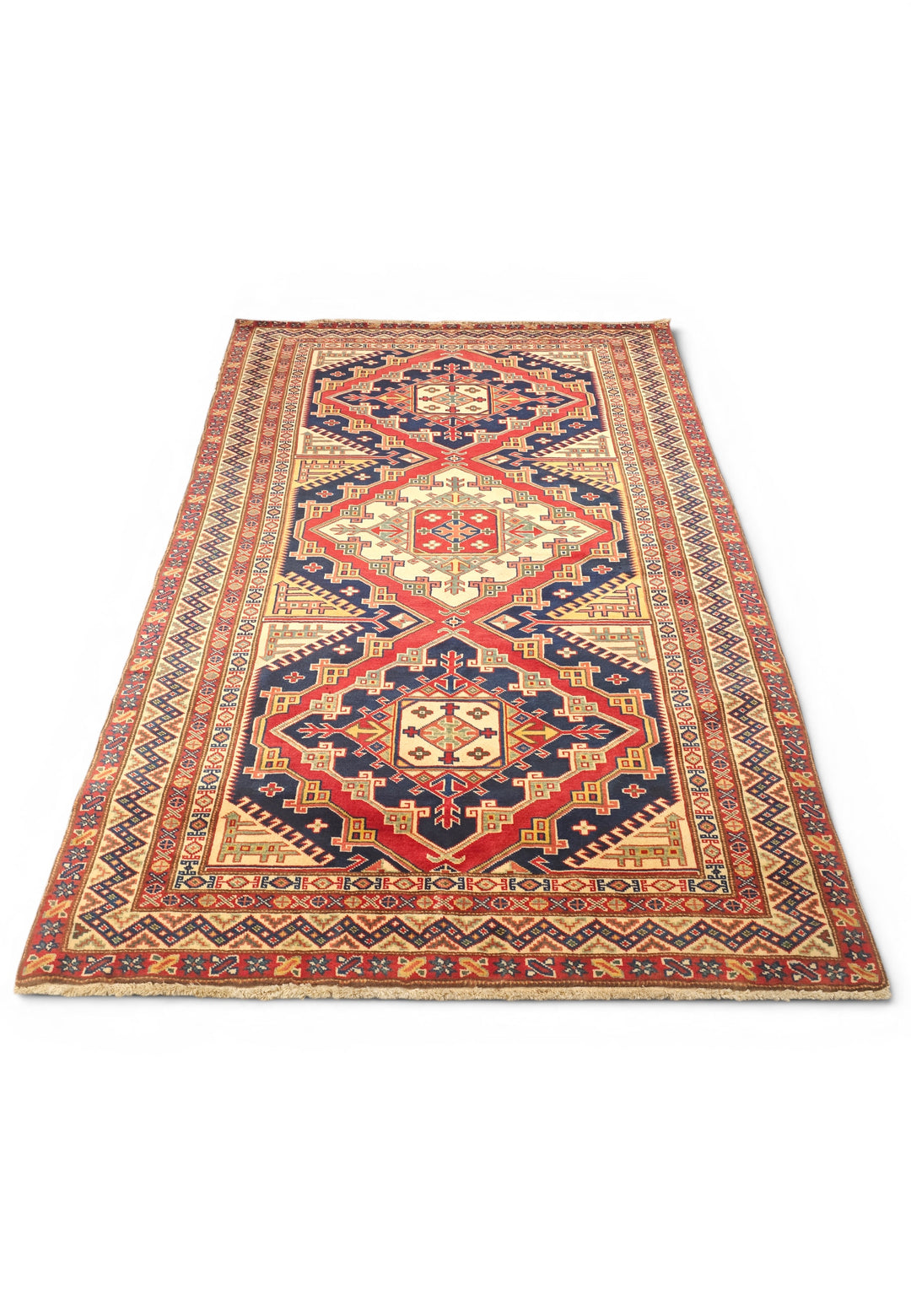 Navy &amp; Red Shirvan Medallion Rug, Hand-Knotted Afghani Sherwan