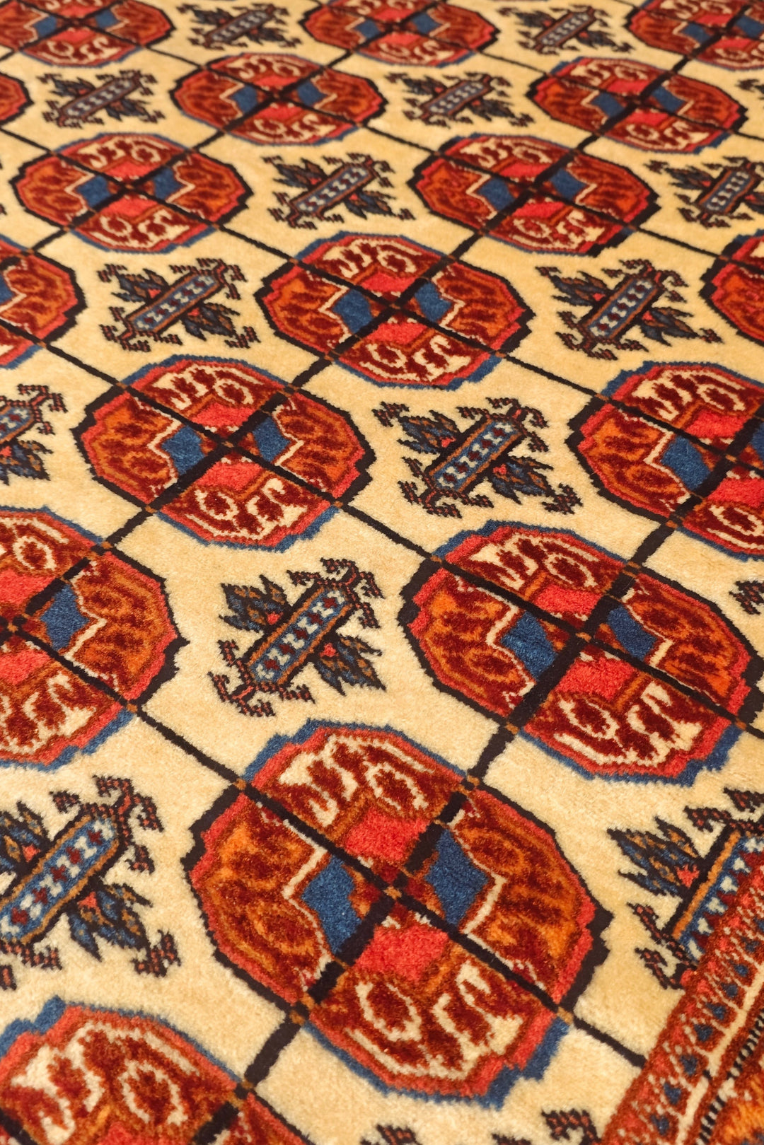 Gold &amp; Red Bokhara Gül Rug, Hand-Knotted Afghani Sherwan