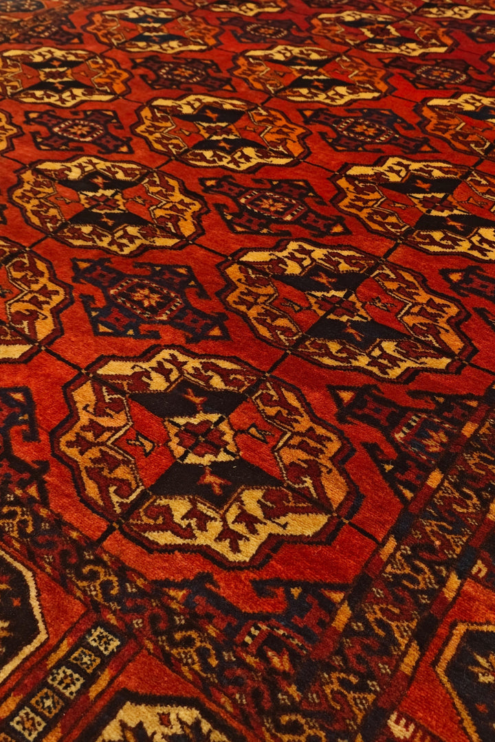 Burnt Orange Bokhara Gül Rug, Hand-Knotted Afghani Sherwan