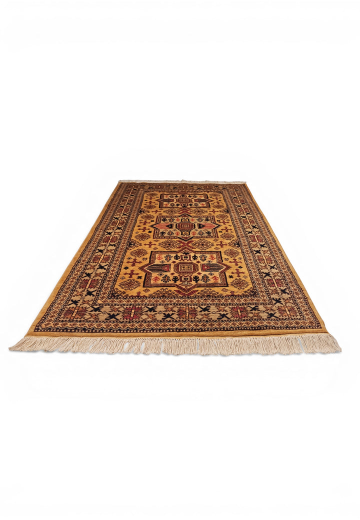 Gold Star-Medallion Kazak Rug, Hand-Knotted Afghan Wool