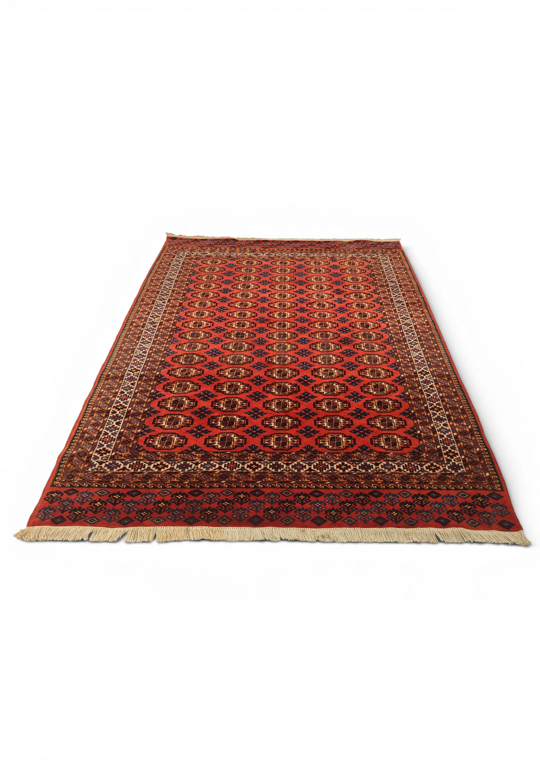 Red Bokhara Gül Rug, Hand-Knotted Afghani Sherwan
