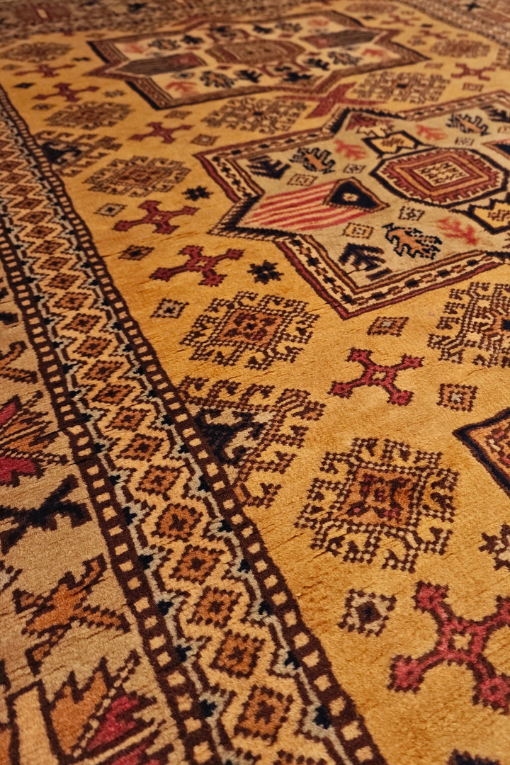 Gold Star-Medallion Kazak Rug, Hand-Knotted Afghan Wool