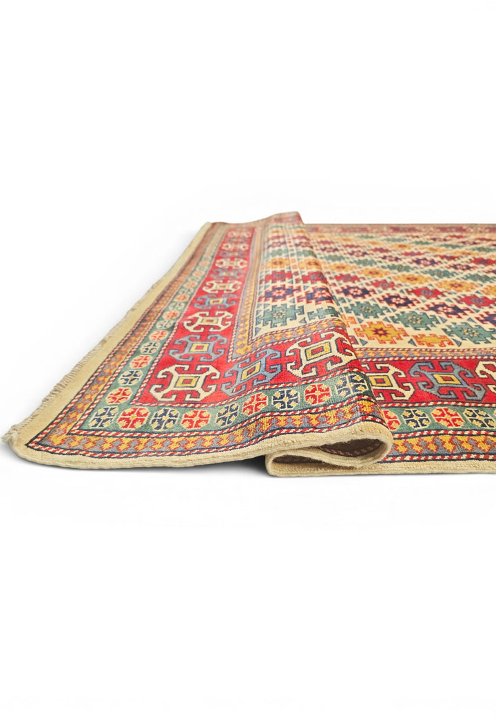 Multicolour Diamond Lattice Rug, Hand-Knotted Afghani Sherwan