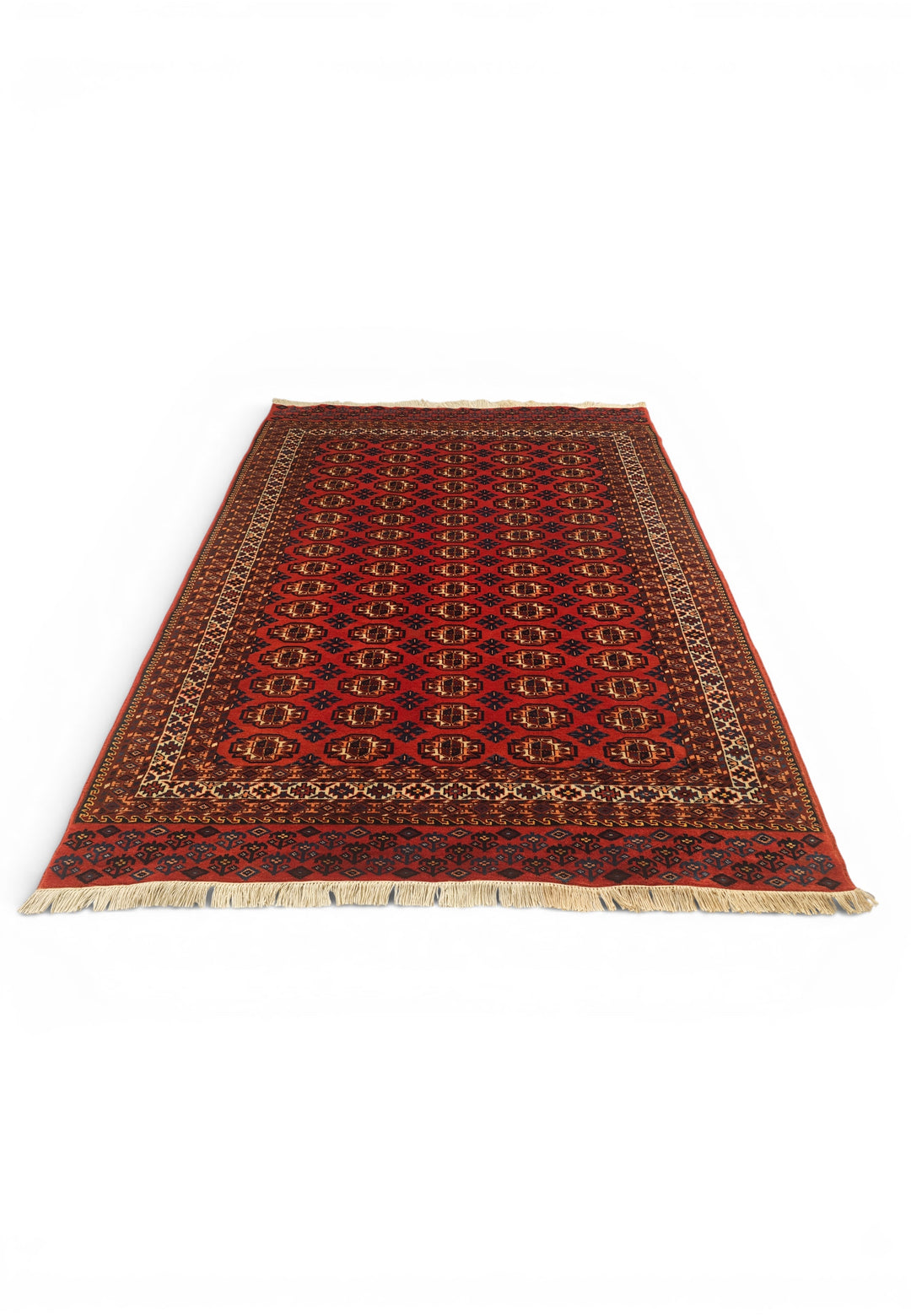 Red Bokhara Gül Rug, Hand-Knotted Afghani Sherwan