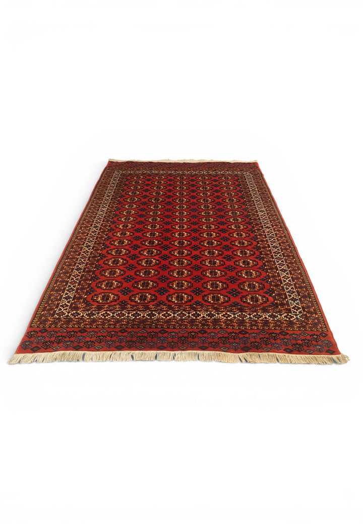 Red Bokhara Gül Rug, Hand-Knotted Afghani Sherwan