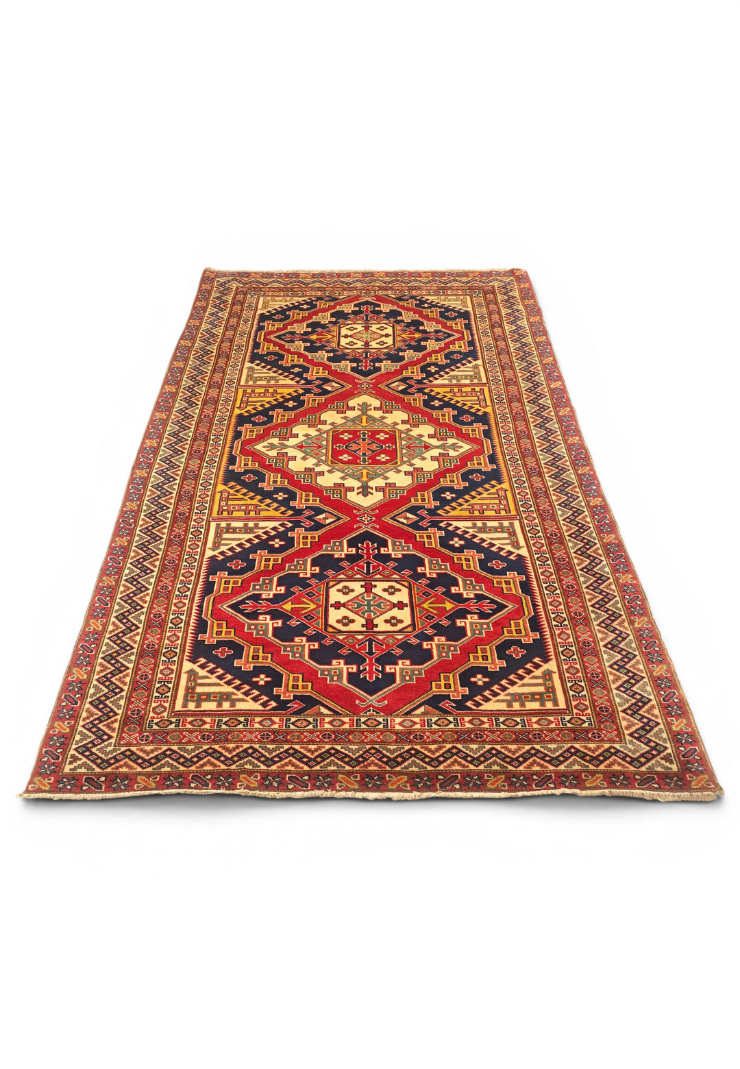 Navy &amp; Red Shirvan Medallion Rug, Hand-Knotted Afghani Sherwan