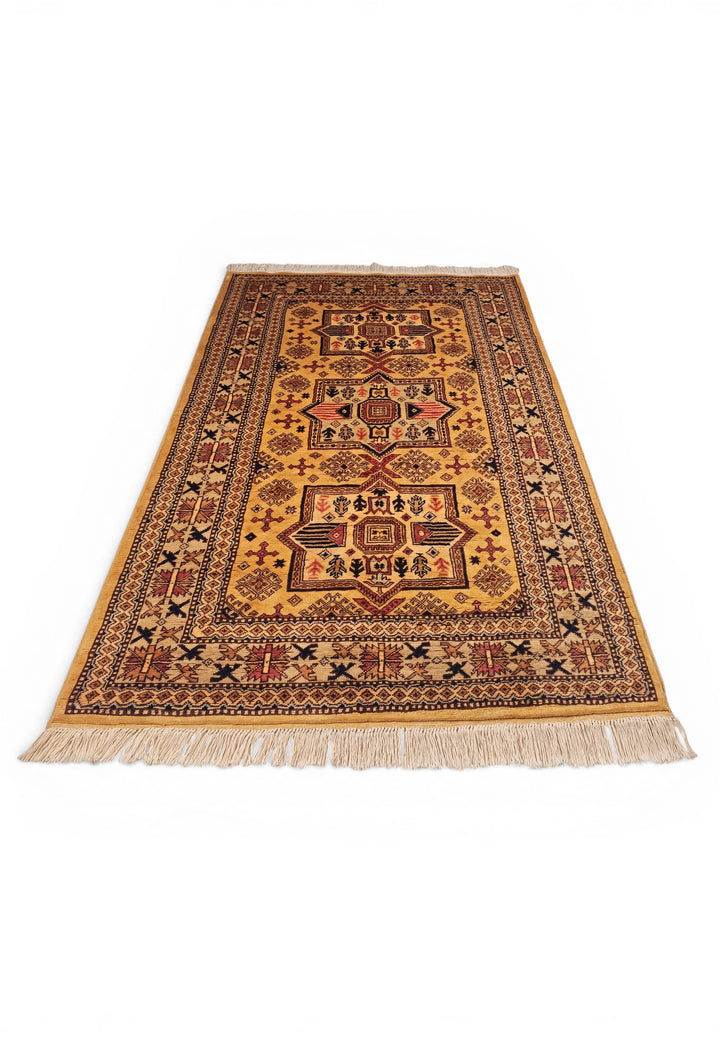 Gold Star-Medallion Kazak Rug, Hand-Knotted Afghan Wool