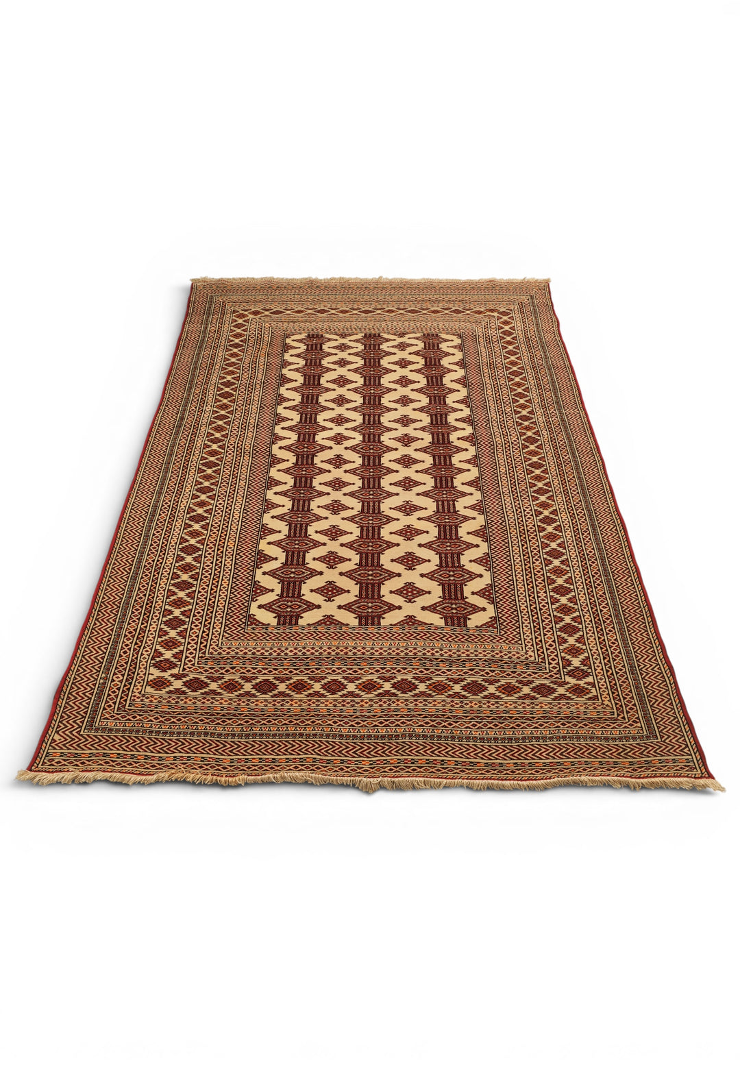 Ivory &amp; Red Turkmen Tribal Rug, Hand-Knotted Afghani Sherwan