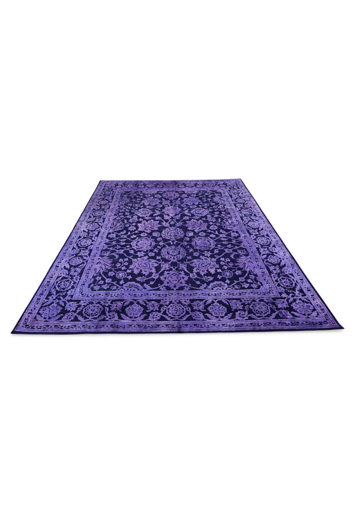 Violet Overdyed Floral Ghazni, Hand-Knotted Wool Rug