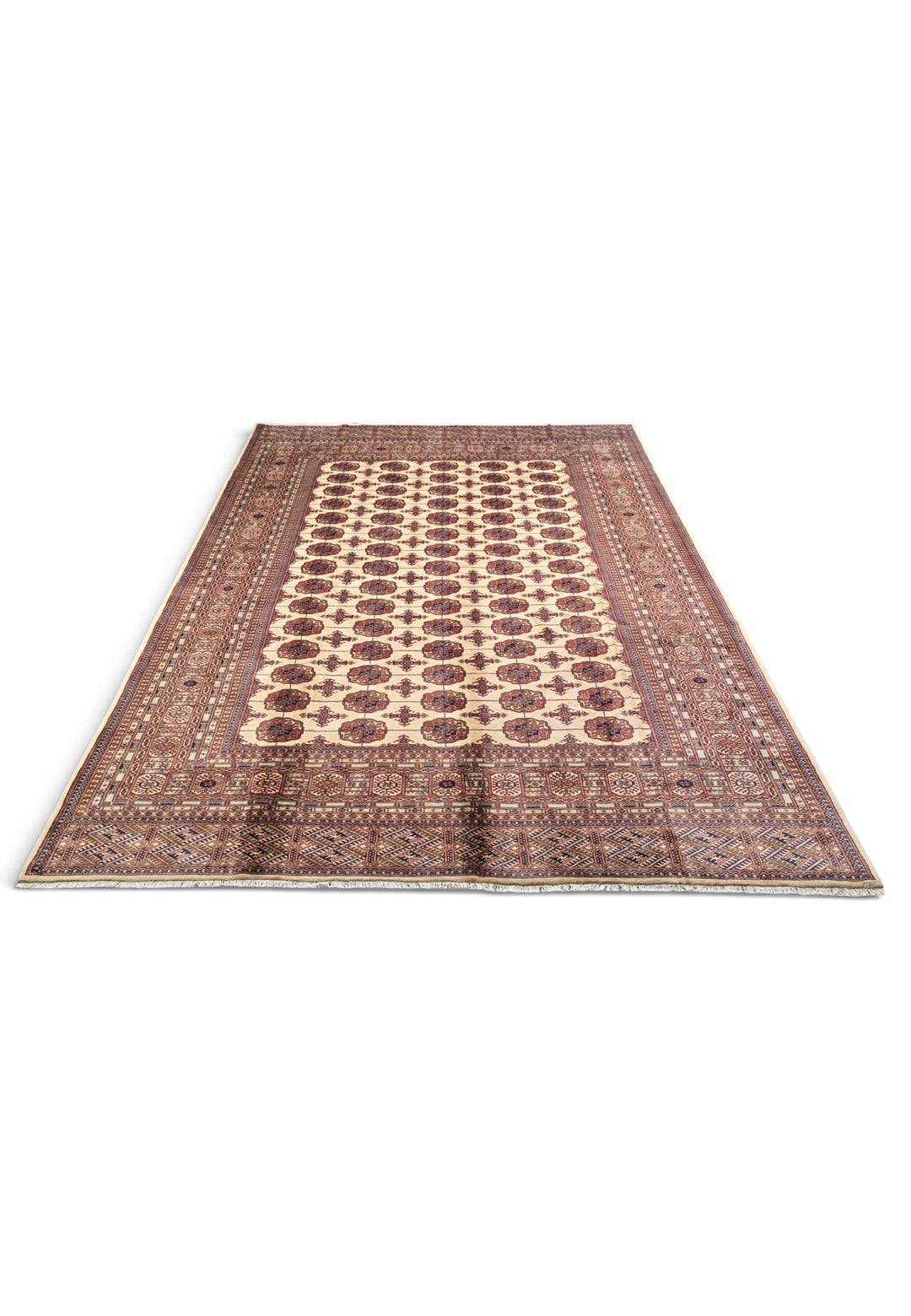 Ivory and Chestnut Turkmen Gül Bokhara, Hand-Knotted Sherwan