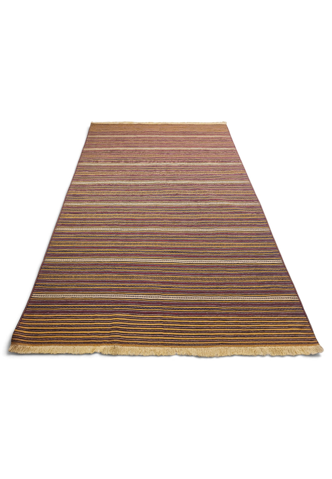 Gold and Plum Striped Kilim, Hand-Woven Wool