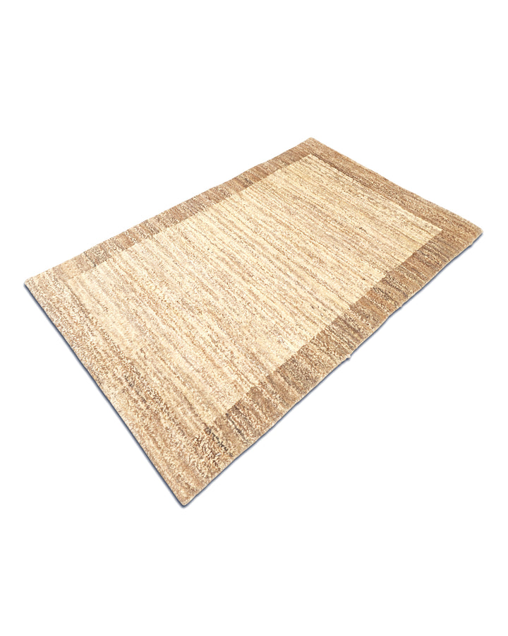 Cream &amp; Brown Border Gabbeh, Hand-Knotted Afghan Wool Rug