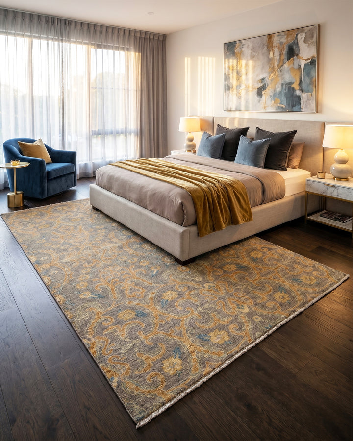 Pewter &amp; Gold Gabbeh, Hand-Knotted Afghan Wool Rug
