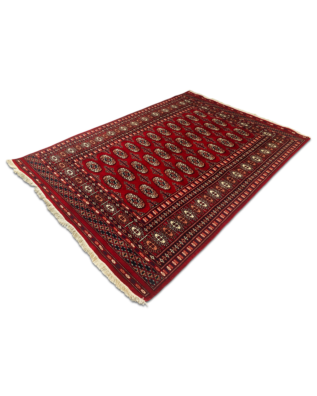 Oxblood Red Turkmen Gül Bokhara Rug, Hand-Knotted Pakistani Wool