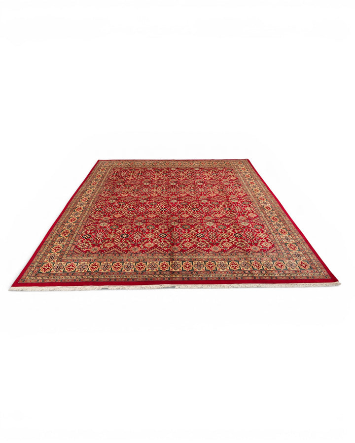 Red Pakistani Jaldar, Hand-Knotted Wool Rug