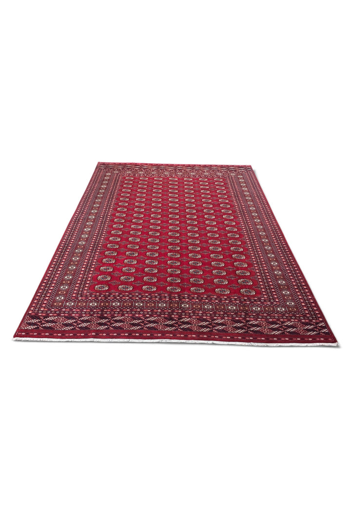 Ruby Red Turkmen Gül Bokhara, Hand-Knotted Wool Rug