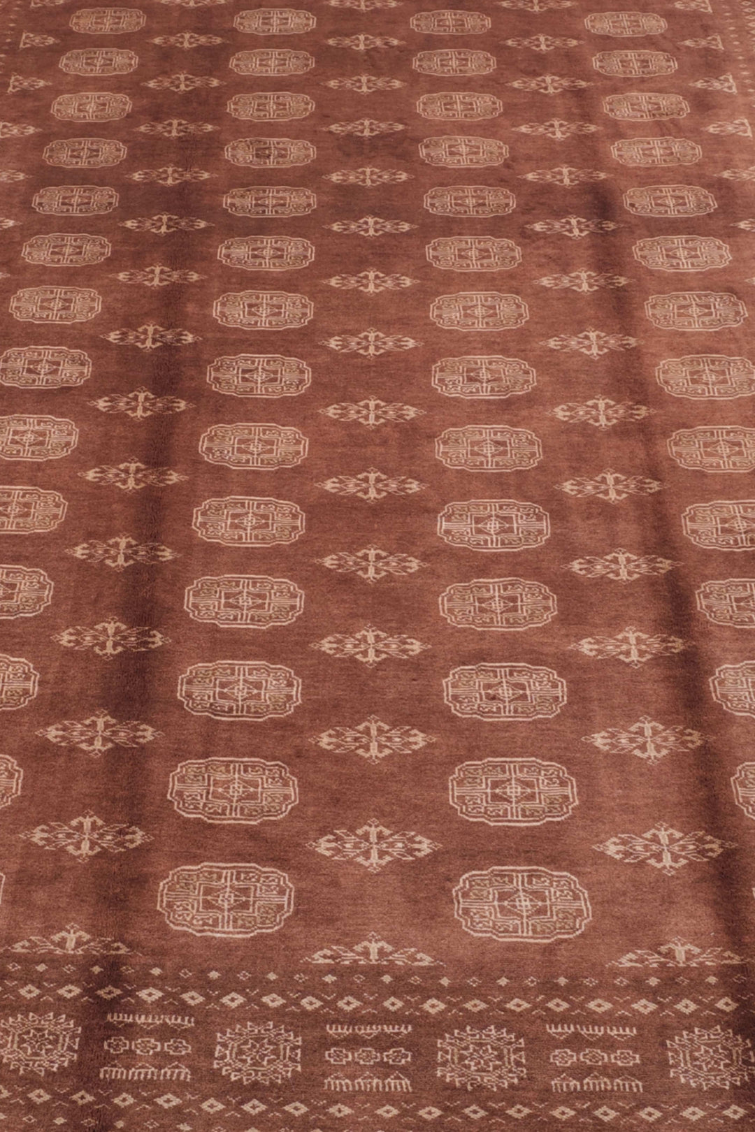 Chestnut Brown Turkmen Gül Bokhara Rug, Hand-Knotted Pakistani Wool