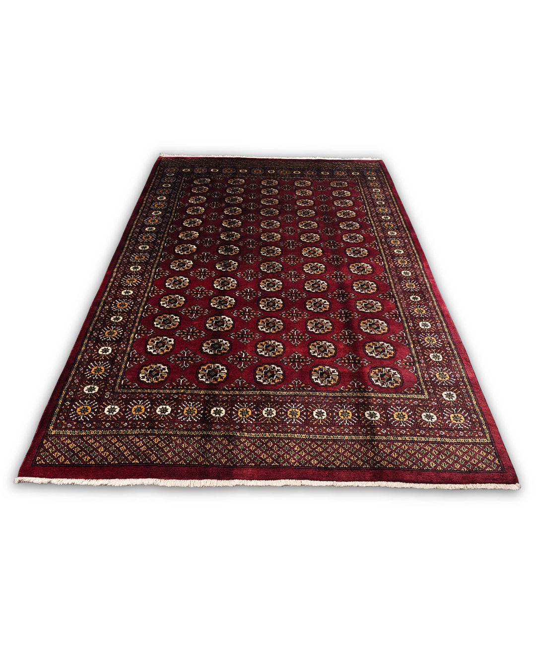 Burgundy Red Turkmen Gül Bokhara Rug, Hand-Knotted Pakistani Wool