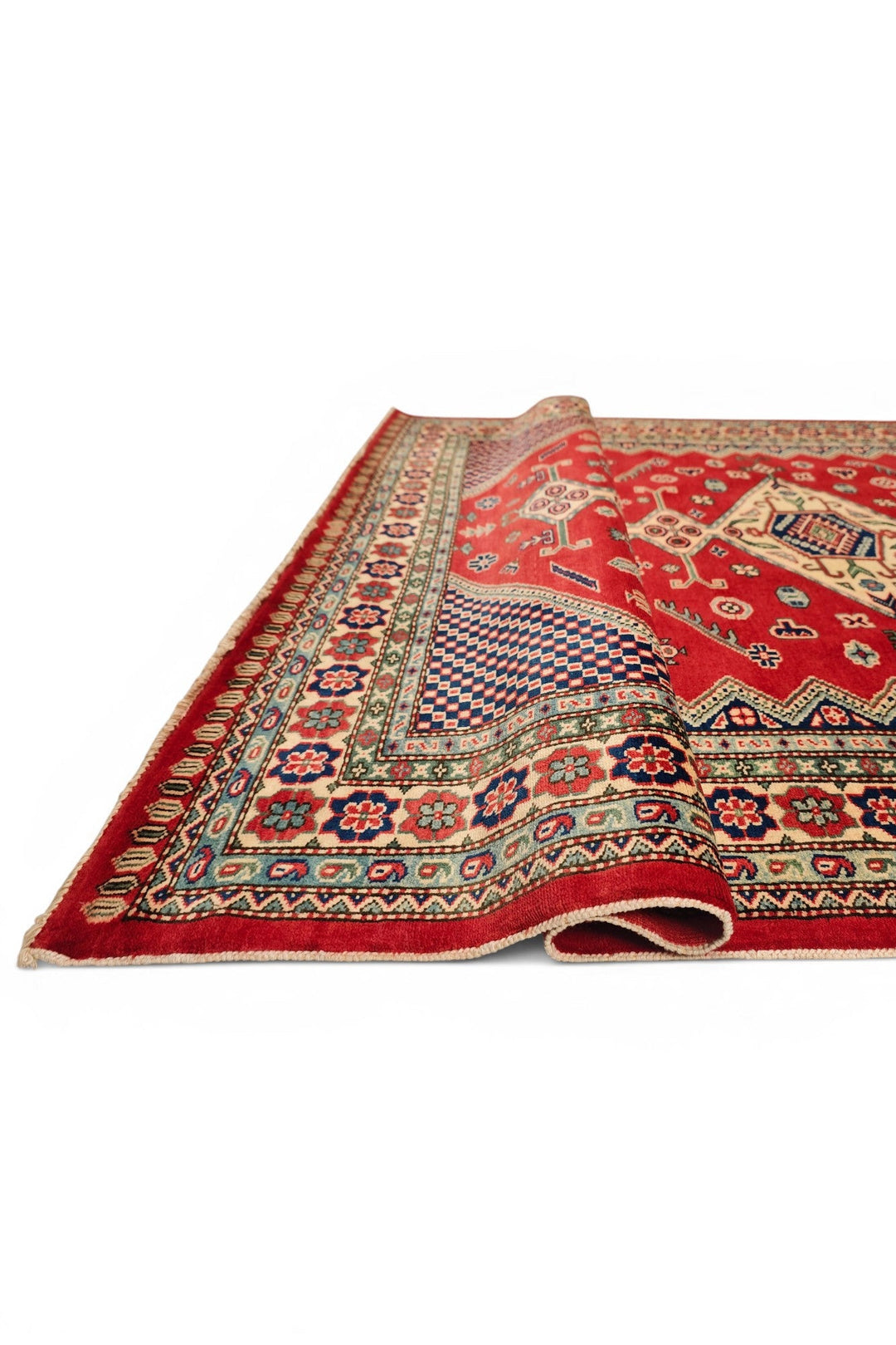 Red &amp; Navy Caucasian Medallion Rug, Hand-Knotted Afghani Sherwan