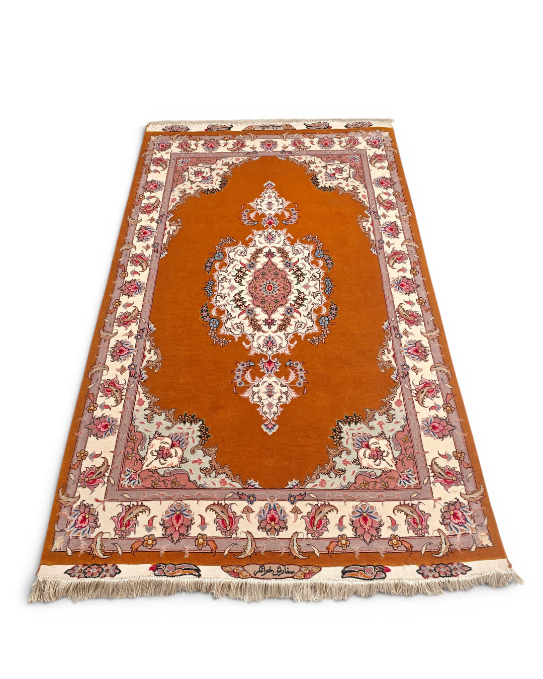 Gold Pakistani Jaldar Accent Rug, Hand-Knotted Wool