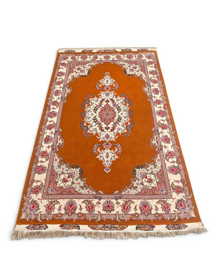 Gold Pakistani Jaldar Accent Rug, Hand-Knotted Wool