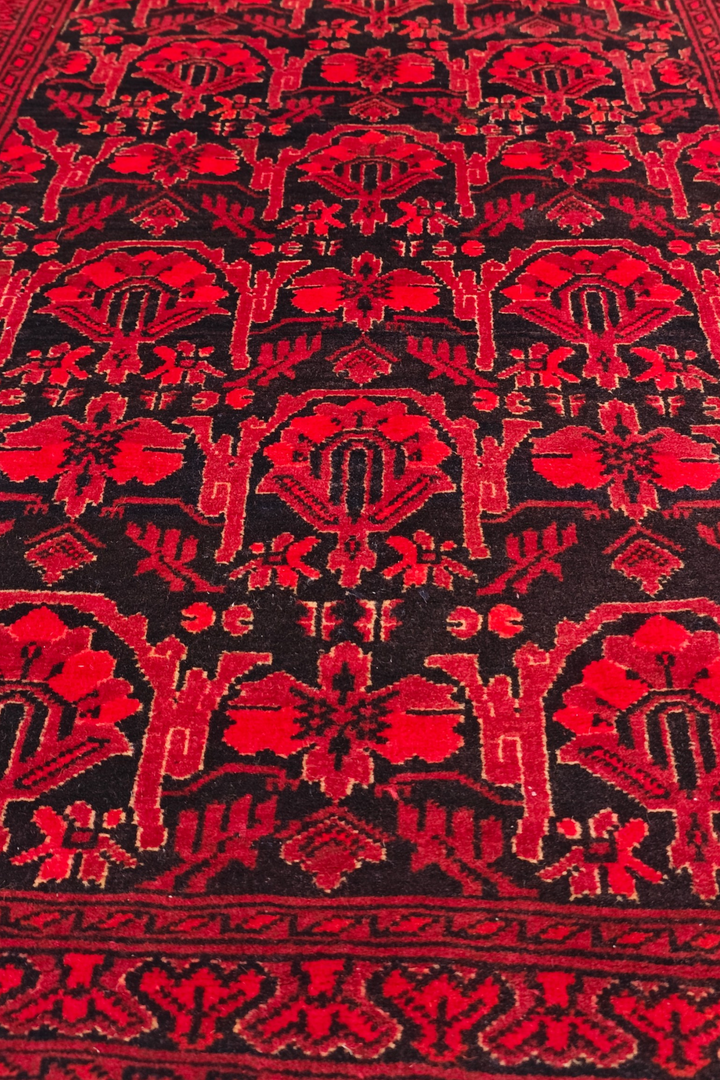 Red and Black Khan Muhammadi Rug, Hand-Knotted Wool