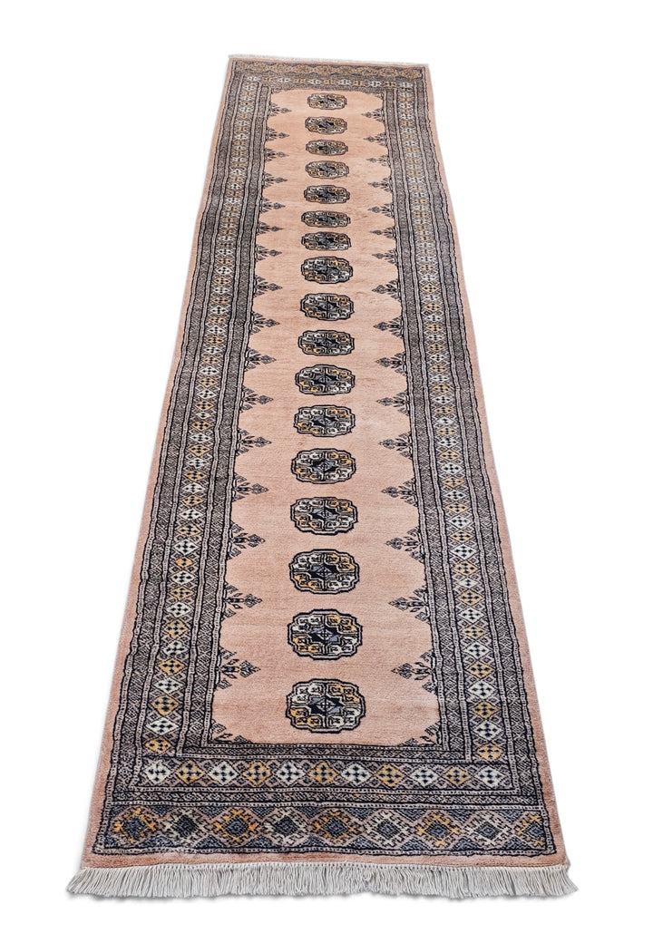 Salmon and Espresso Single Column Gül Bokhara, Hand-Knotted Wool Rug