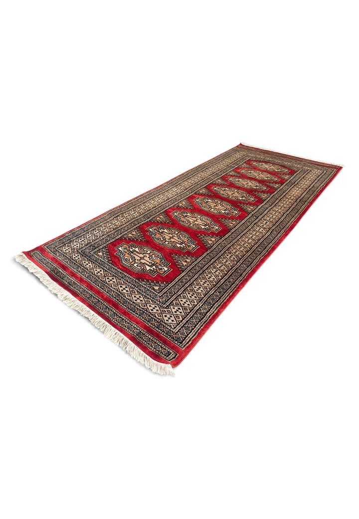 Red and Beige Yamoud Rug, Hand-Knotted Wool