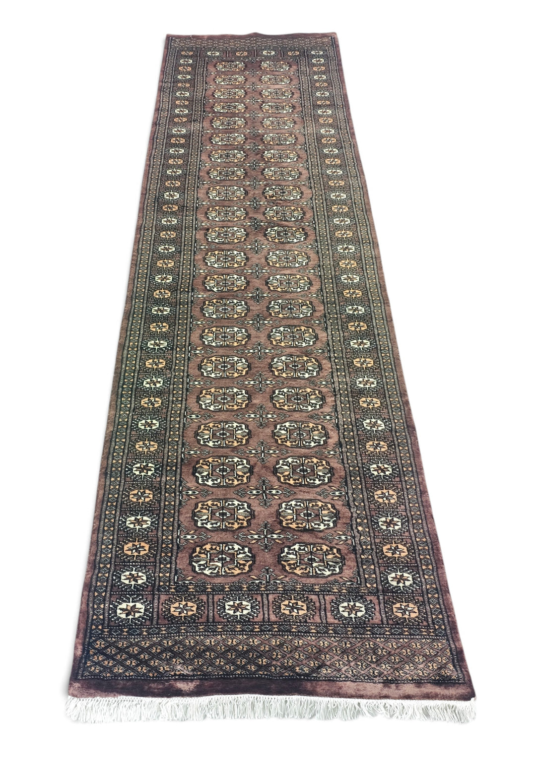Taupe and Cream Turkmen Gül Bokhara, Hand-Knotted Wool Rug