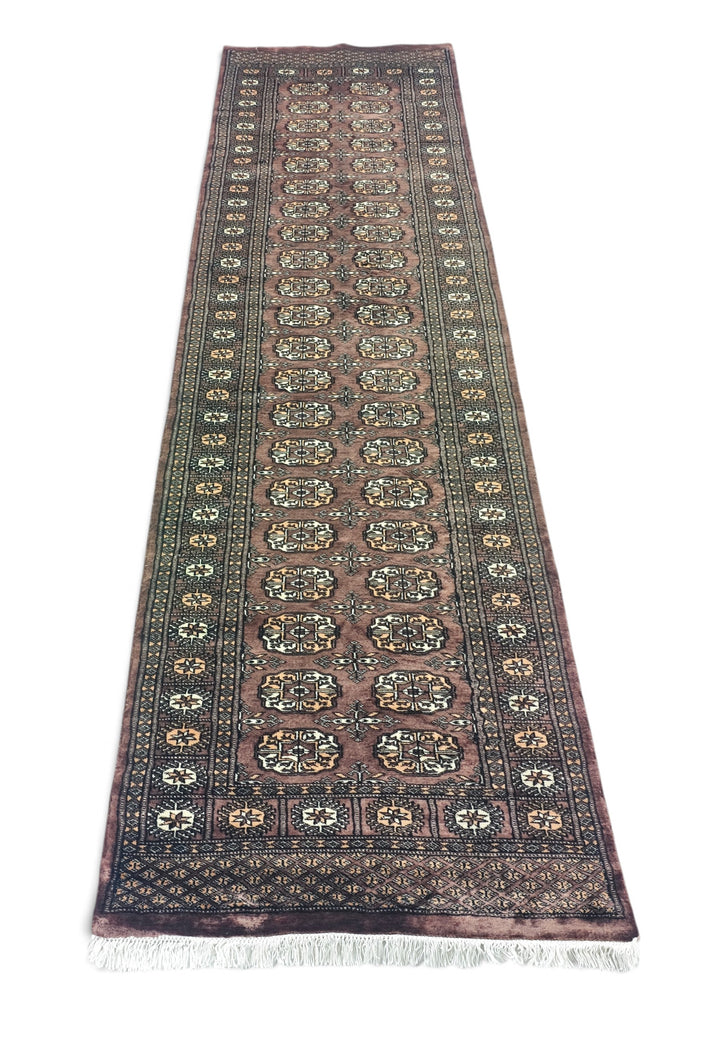 Taupe and Cream Turkmen Gül Bokhara, Hand-Knotted Wool Rug