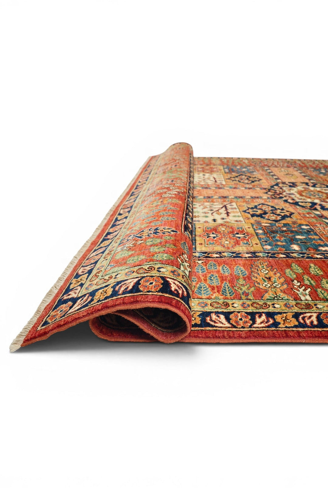 Red Bakhtiari Panel Ghazni, Hand-Knotted Afghan Wool Rug