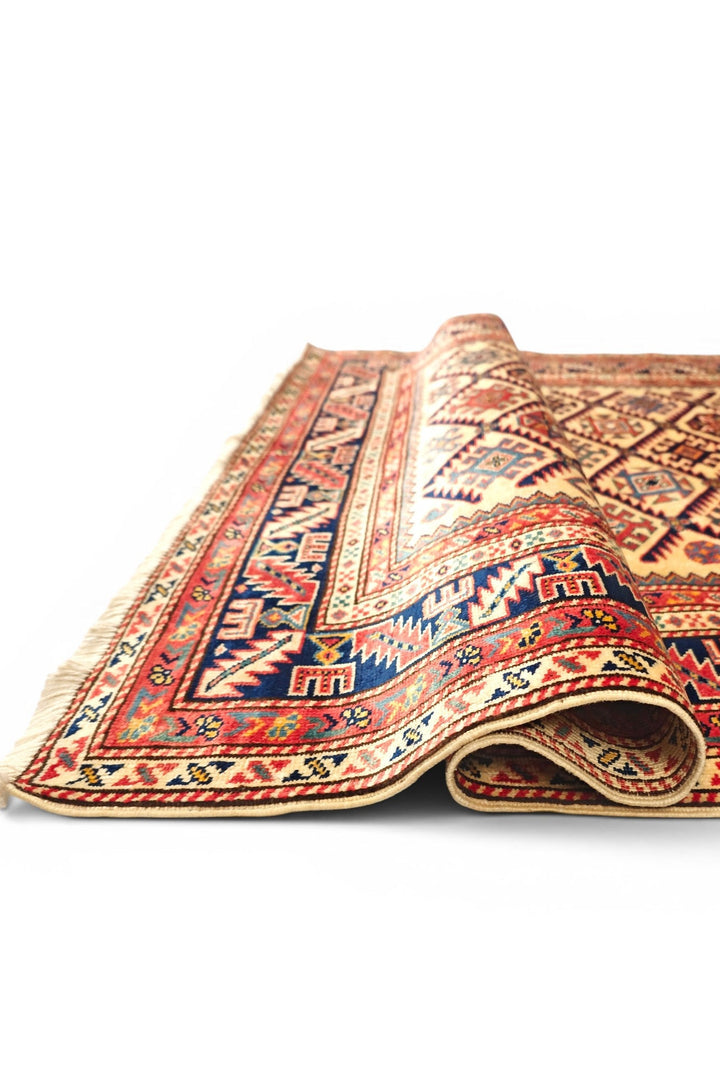 Gold &amp; Red Shirvan Lattice Rug, Hand-Knotted Afghani Sherwan