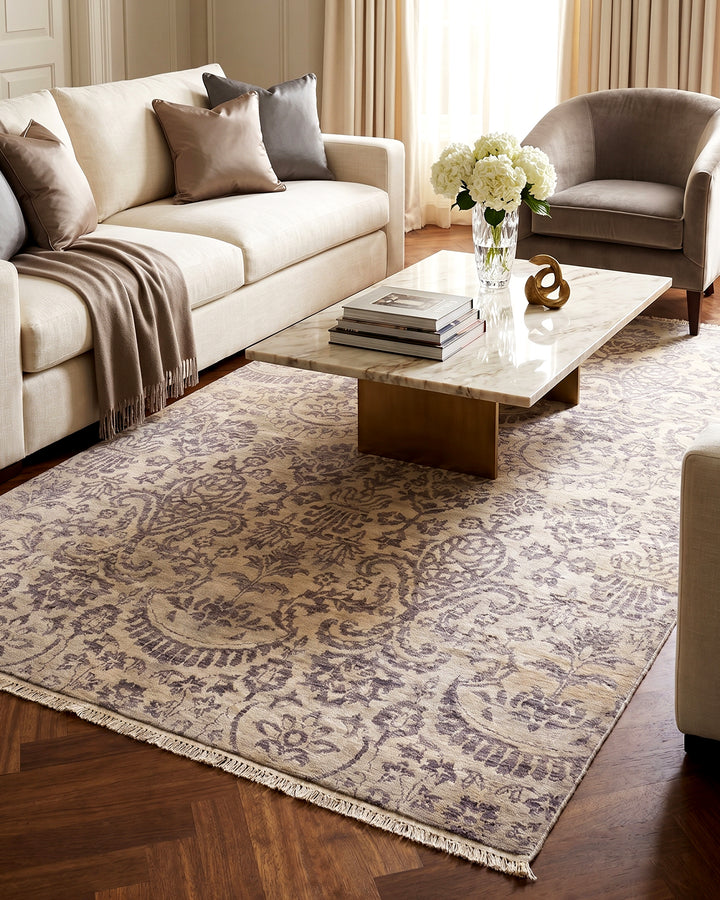 Heather Floral Gabbeh, Hand-Knotted Afghan Wool &amp; Silk Rug
