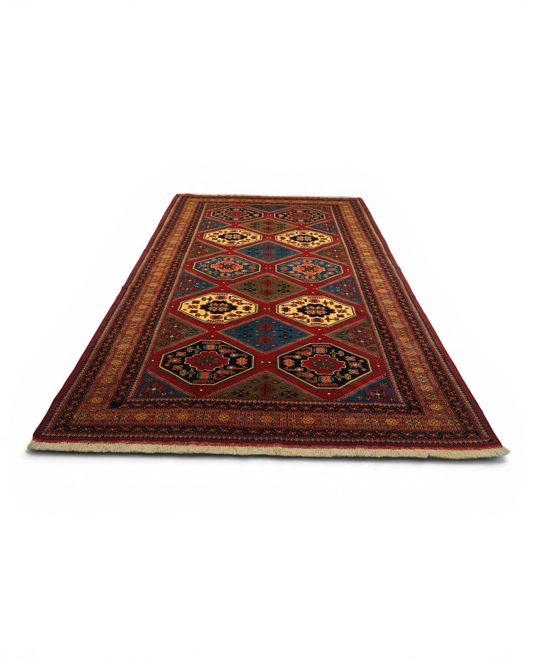 Multicolour Panel Pakistani Jaldar, Hand-Knotted Wool Rug