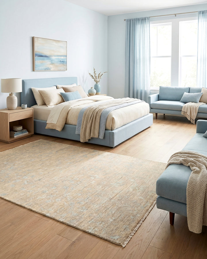 Sea Mist Gabbeh, Hand-Knotted Afghan Wool &amp; Silk Rug
