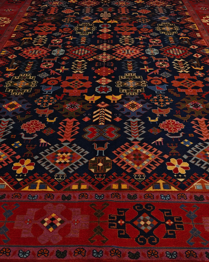 Navy &amp; Red Afshan Rug, Hand-Knotted Afghani Sherwan