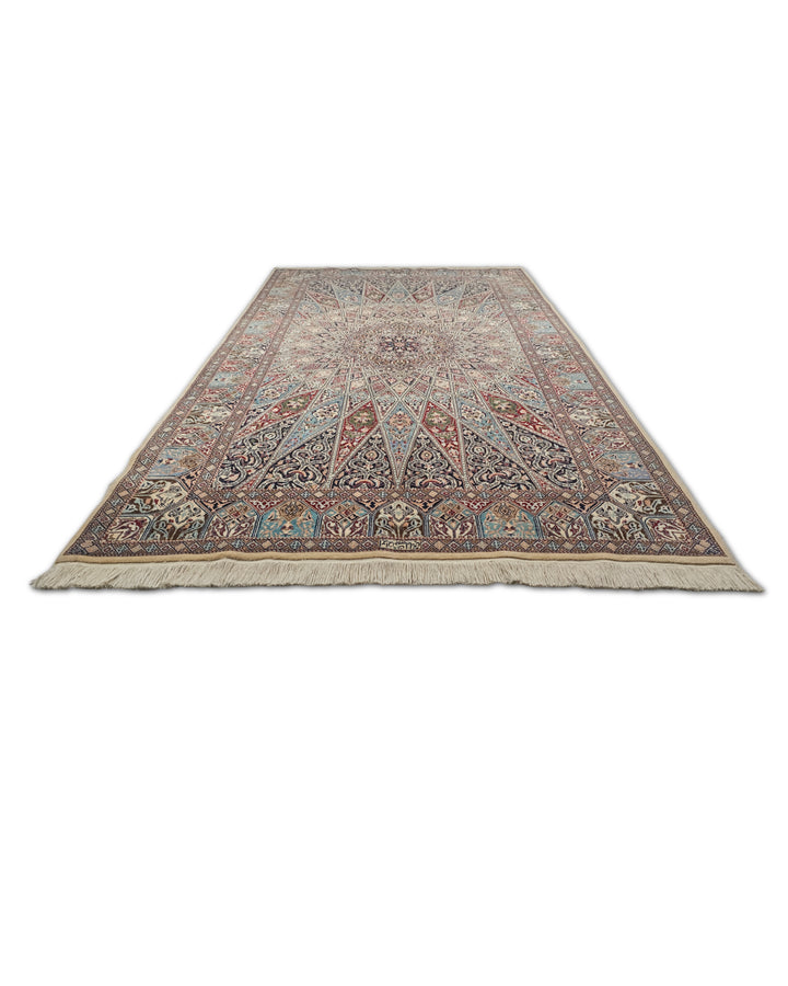 Ivory and Blue Gonbad Dome Persian Nain, Hand-Knotted Wool Rug