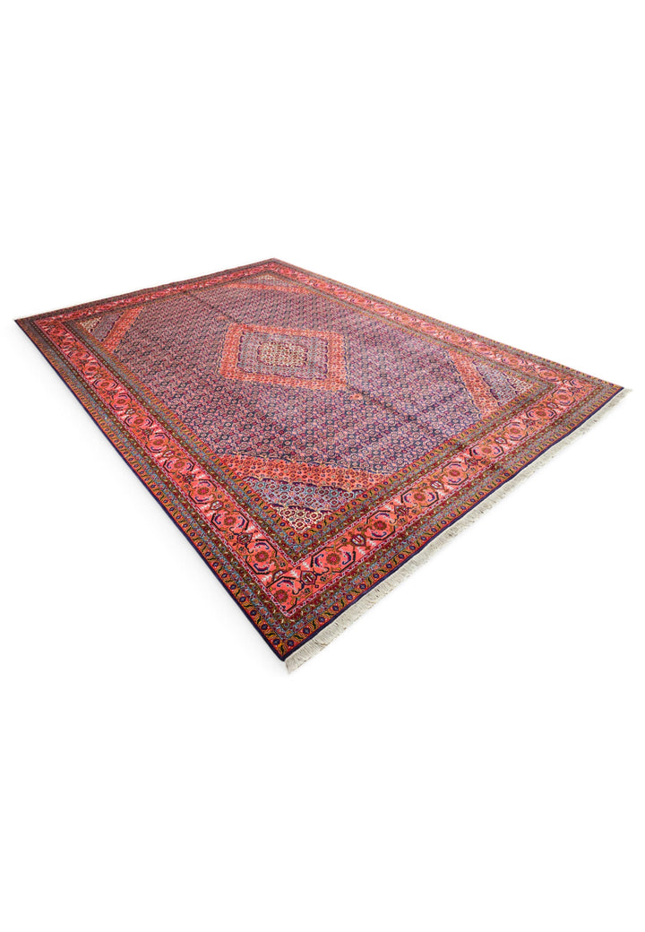 Rose and Indigo Herati Medallion, Hand-Knotted Wool Rug