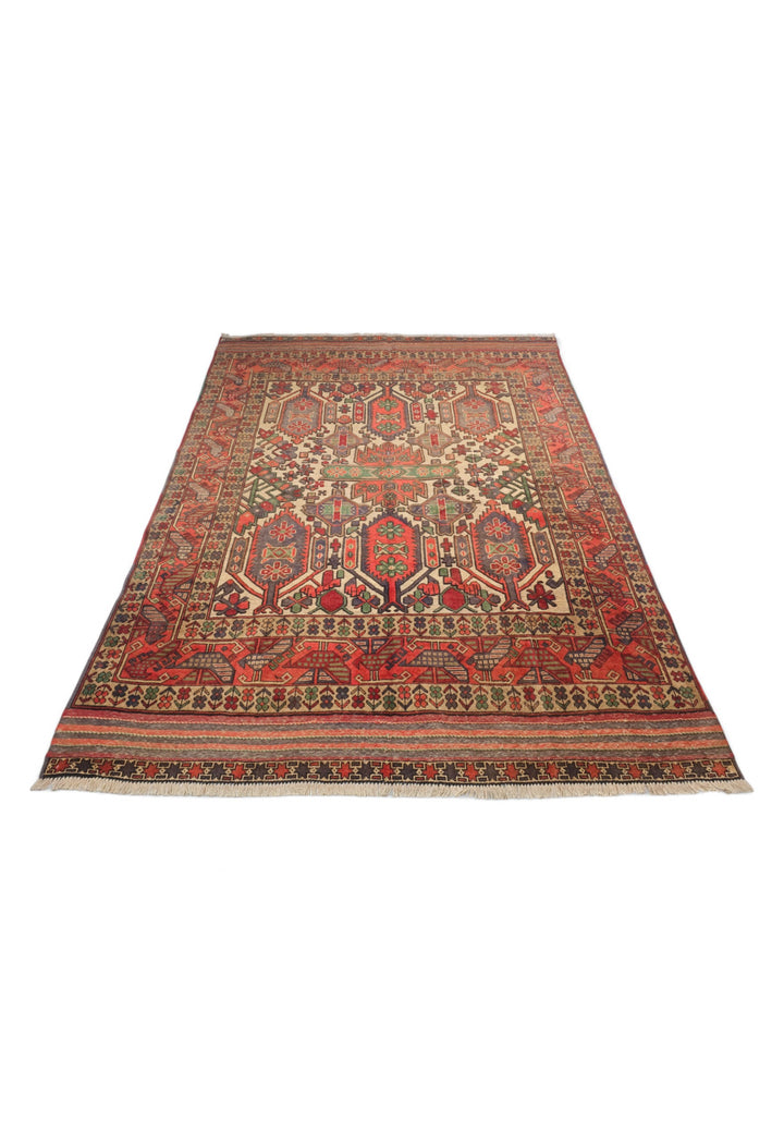Cream and Orange Laspanji Kilim, Hand-Woven Wool