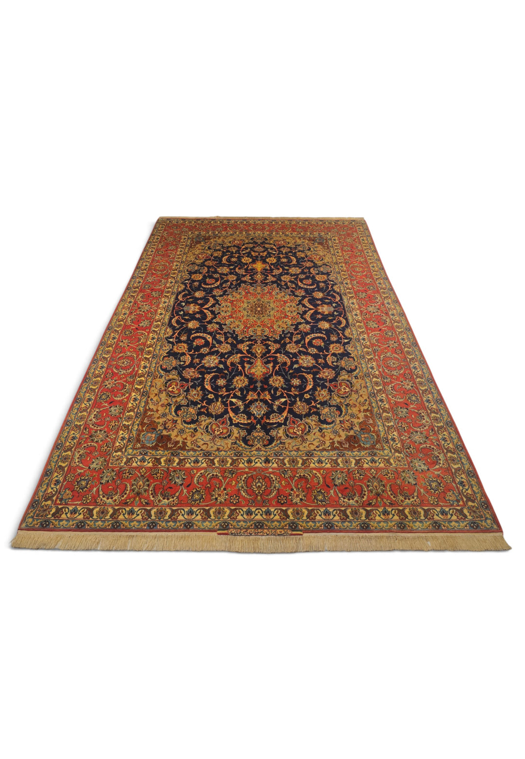 Indigo and Terracotta Medallion Sirafian Isfahan, Hand-Knotted Wool Rug